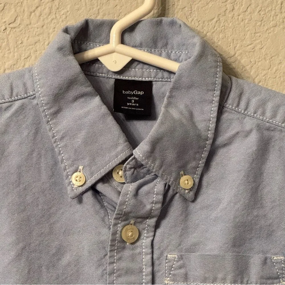 Baby Gap Light Blue Button Down Collared Shirt with Teddy Bear Logo
